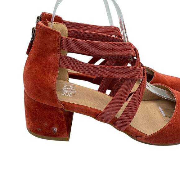 Eileen Fisher Rust Suede Strappy Heels - Picture 10 of 12